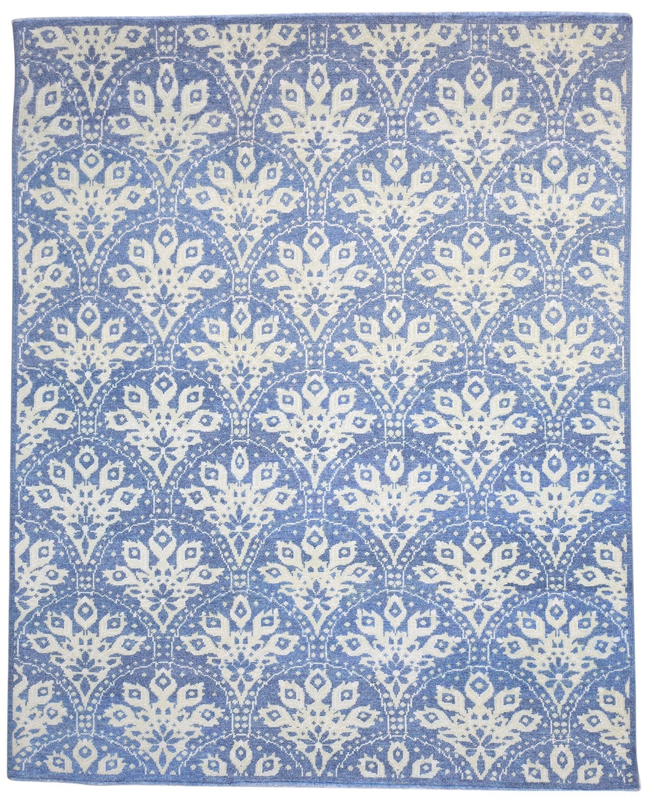 Blue Wool Rug 8' X 10' Modern Hand Knotted Moroccan Damask Large Carpet 