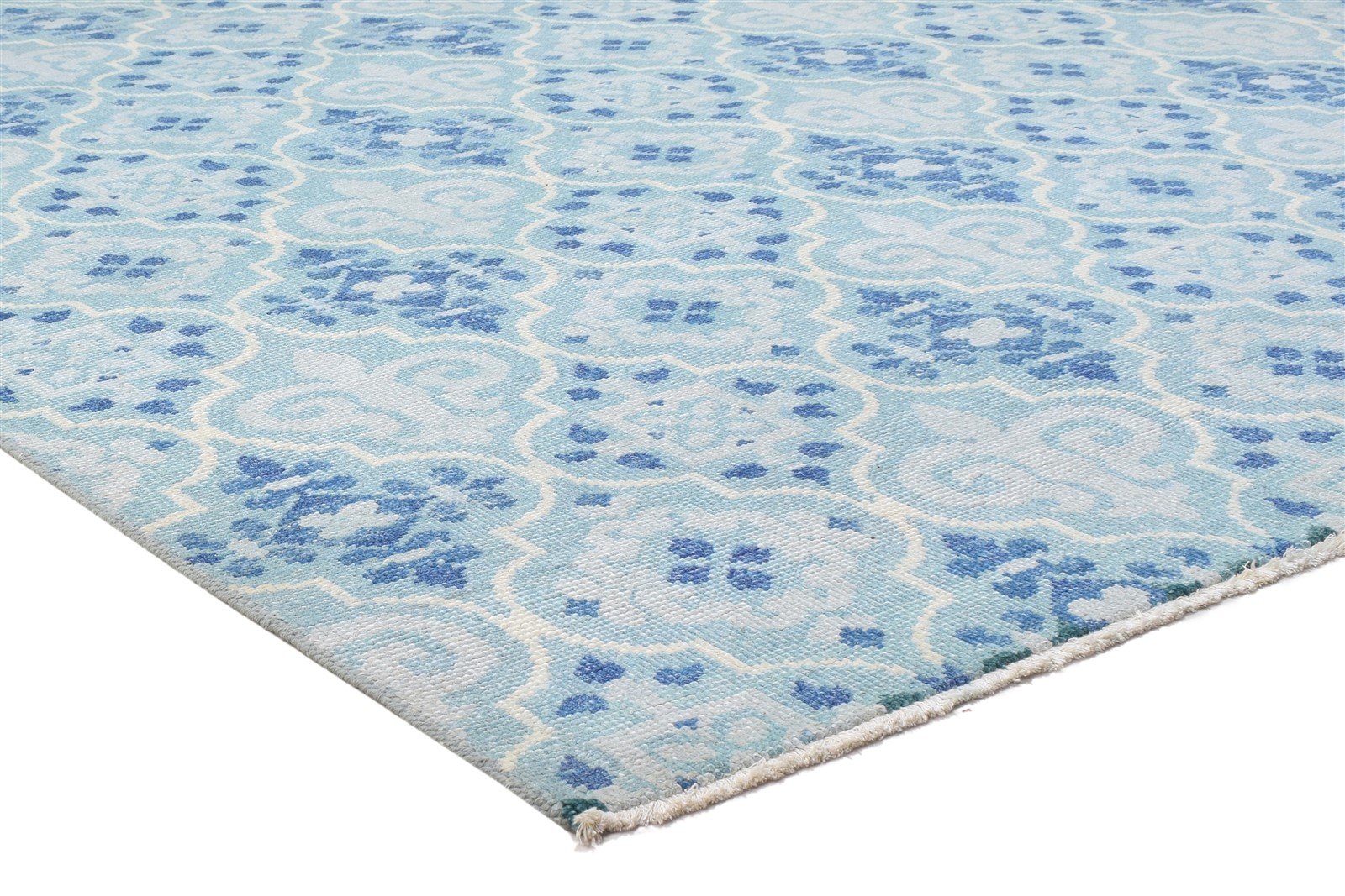 Wool Blue Rug 8' X 10' Modern Hand Knotted Moroccan Trellis Large Carpet 