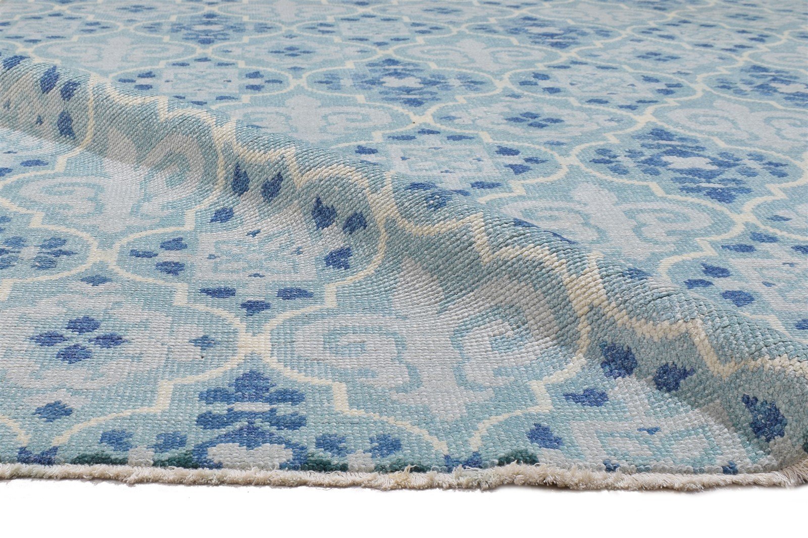 Wool Blue Rug 8' X 10' Modern Hand Knotted Moroccan Trellis Large Carpet 