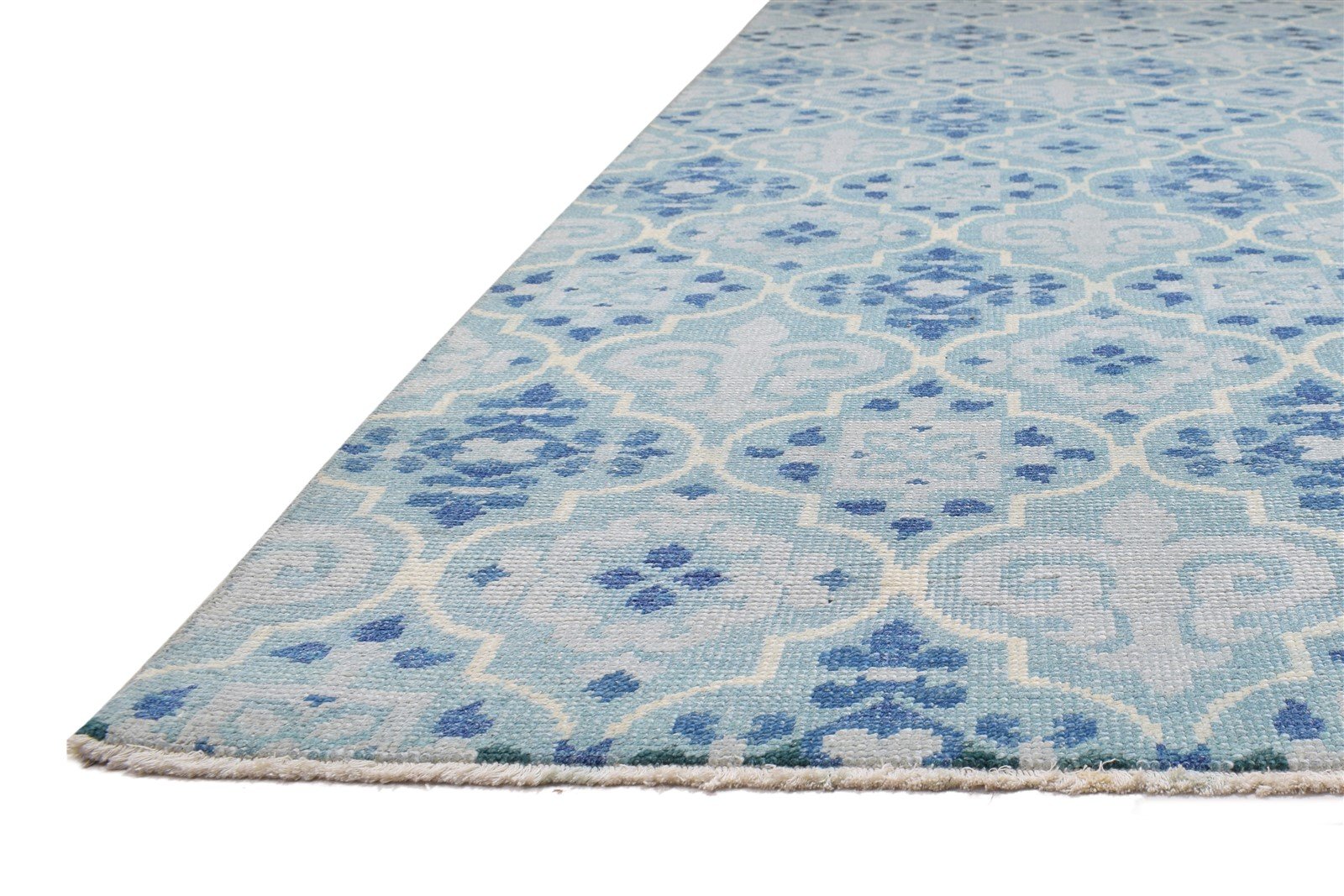 Wool Blue Rug 8' X 10' Modern Hand Knotted Moroccan Trellis Large Carpet 