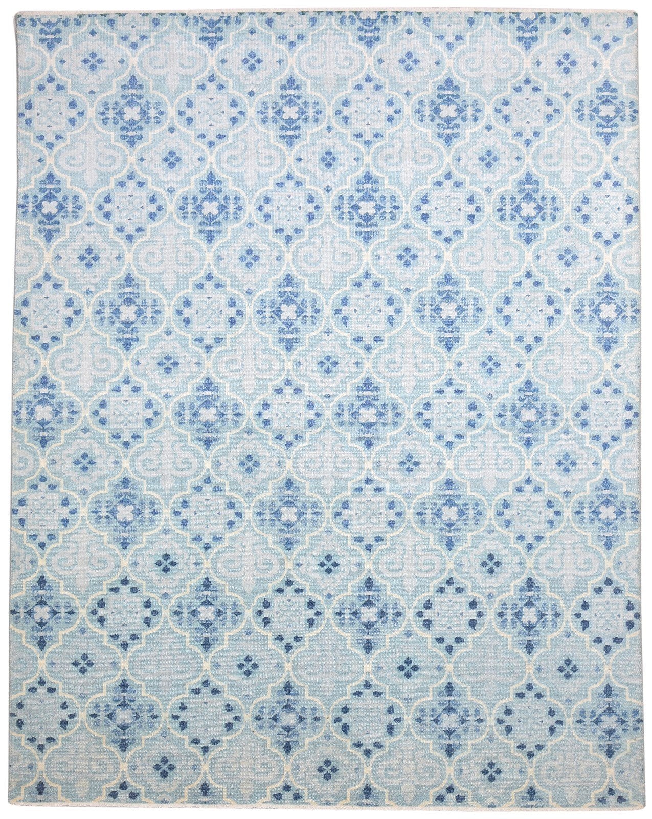 Wool Blue Rug 8' X 10' Modern Hand Knotted Moroccan Trellis Large Carpet 