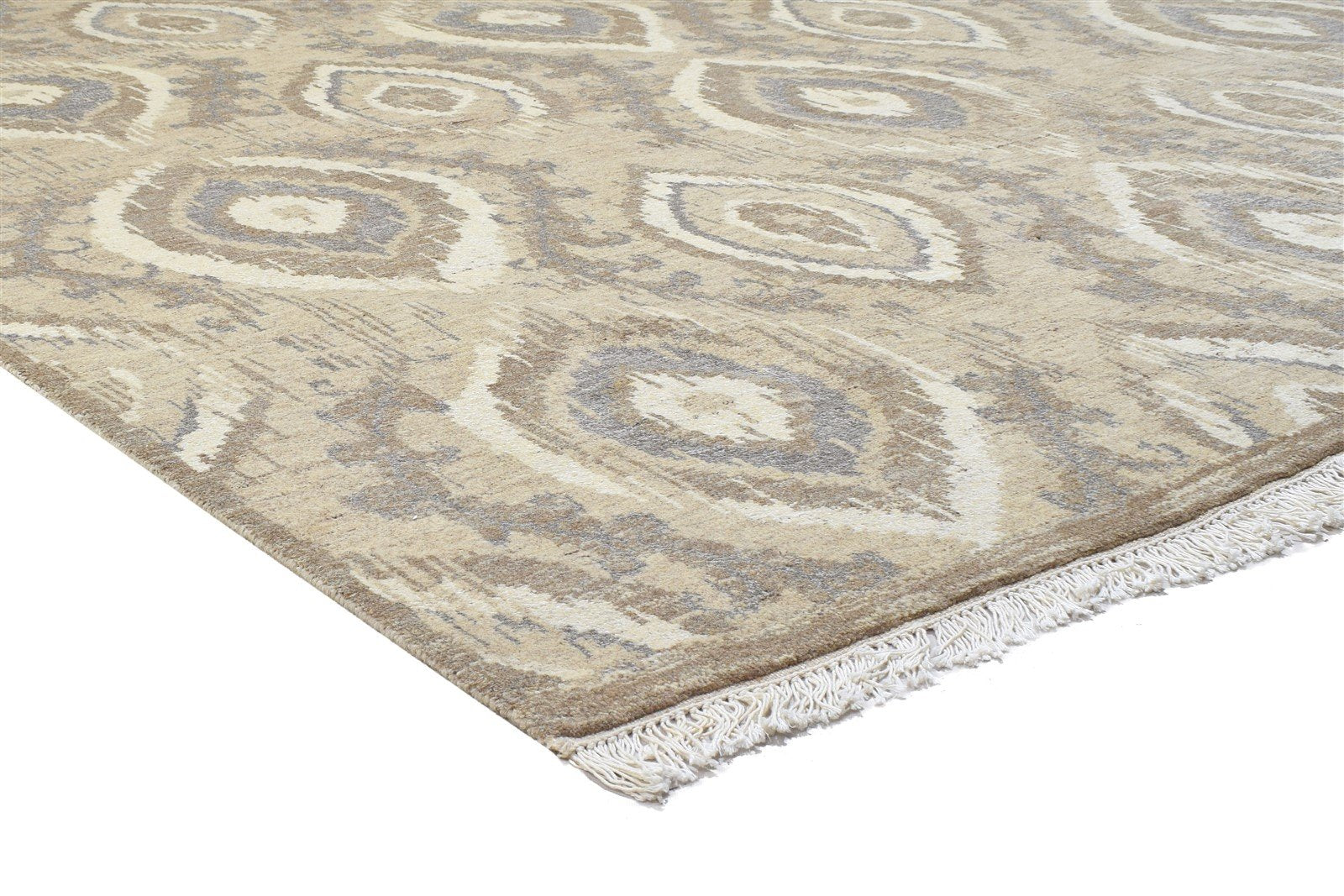 Beige Wool Rug 8' X 10' Modern Hand Knotted Moroccan Trellis Large Carpet 