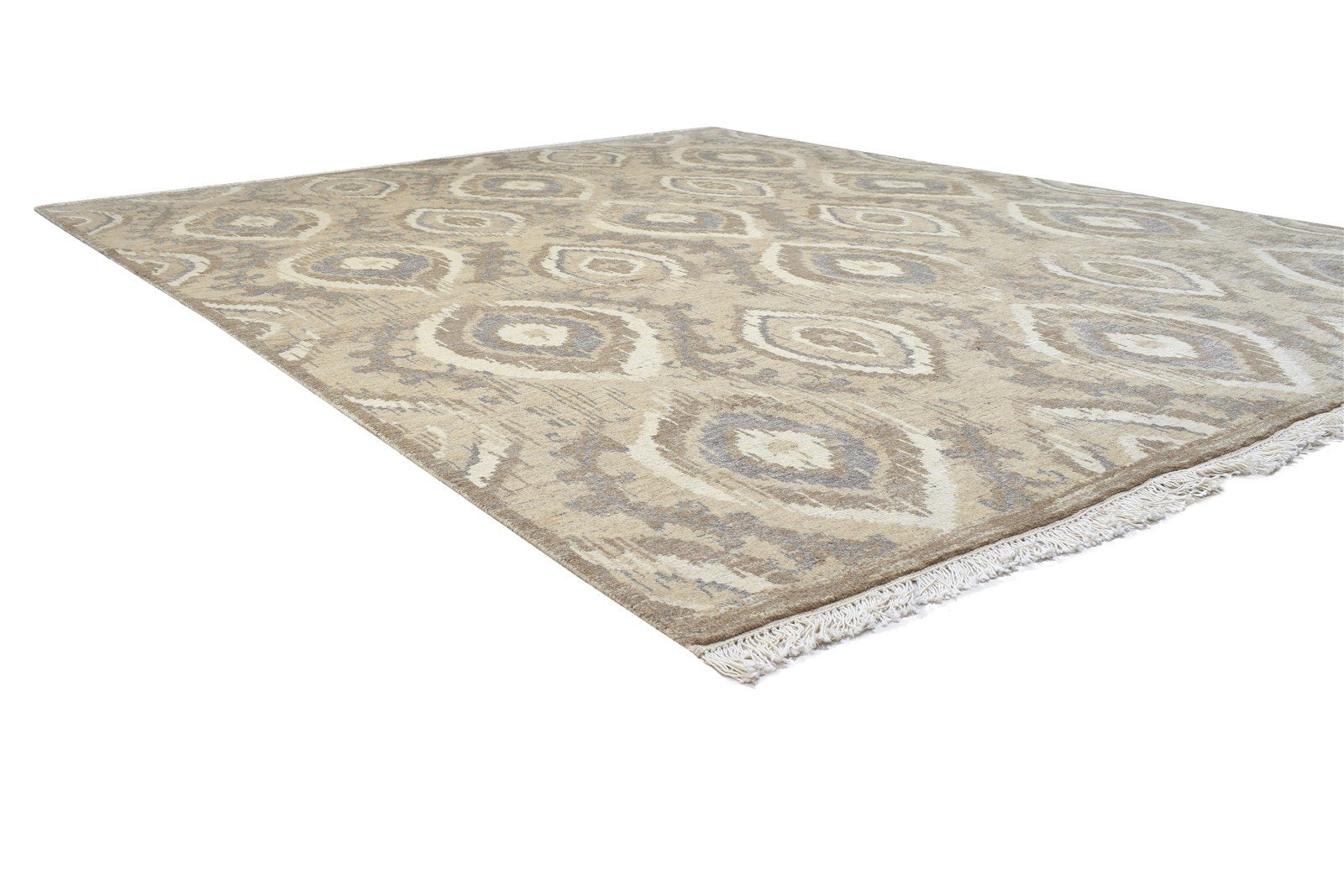 Beige Wool Rug 8' X 10' Modern Hand Knotted Moroccan Trellis Large Carpet 