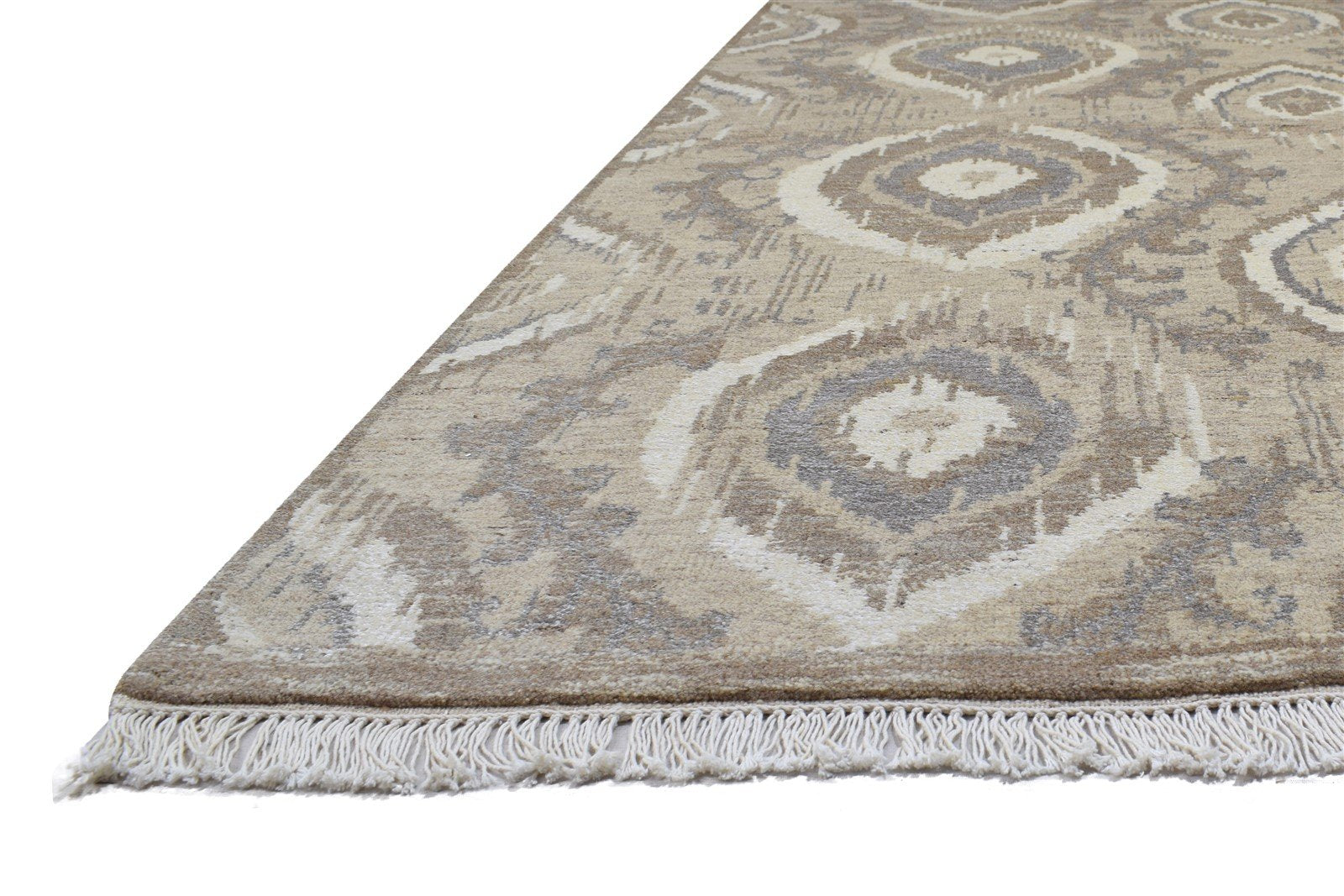 Beige Wool Rug 8' X 10' Modern Hand Knotted Moroccan Trellis Large Carpet 