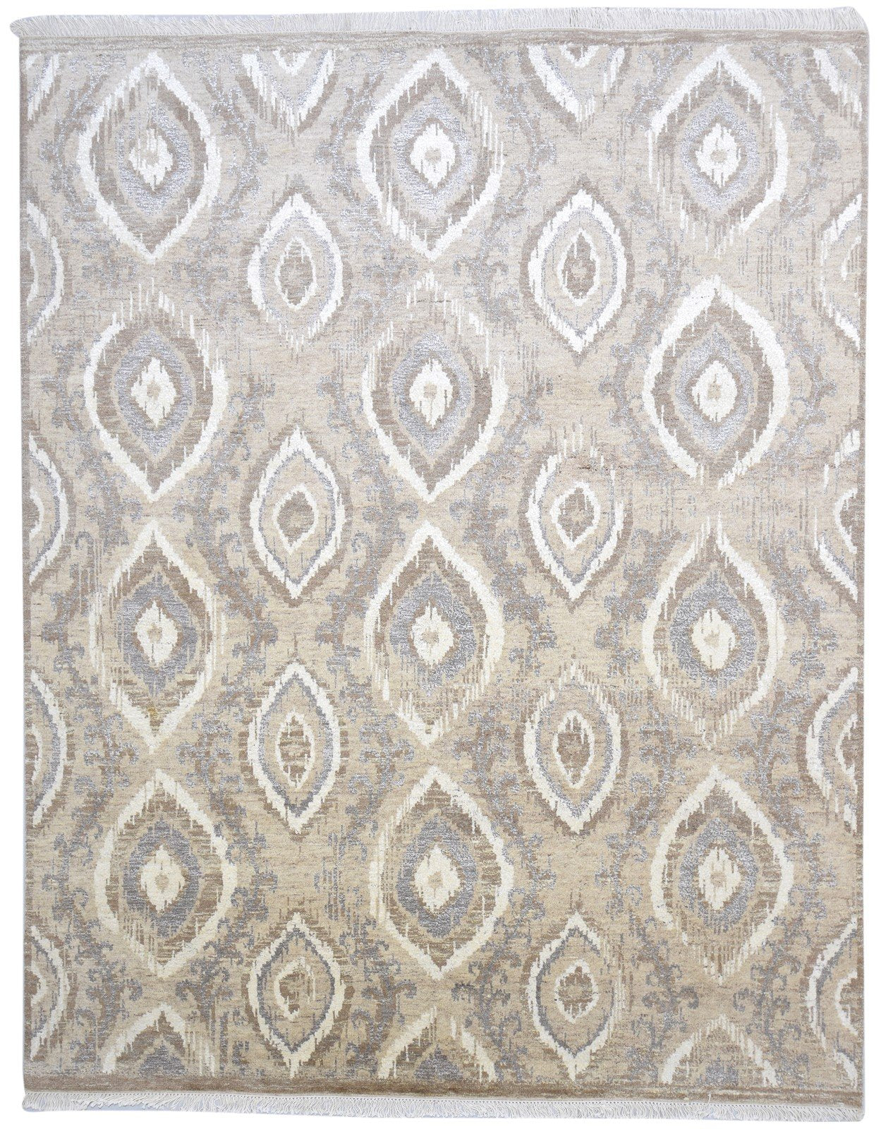 Beige Wool Rug 8' X 10' Modern Hand Knotted Moroccan Trellis Large Carpet 