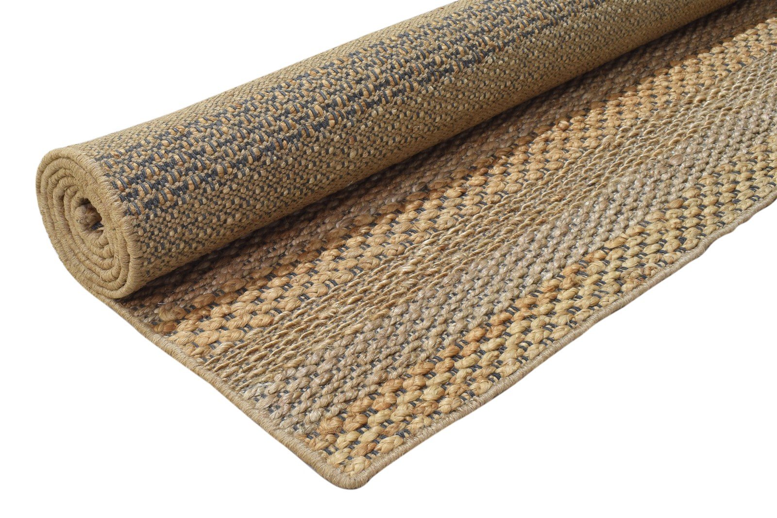 Jute Beige Rug 7' X 8' Modern Hand Woven Scandinavian Striped Large Carpet 