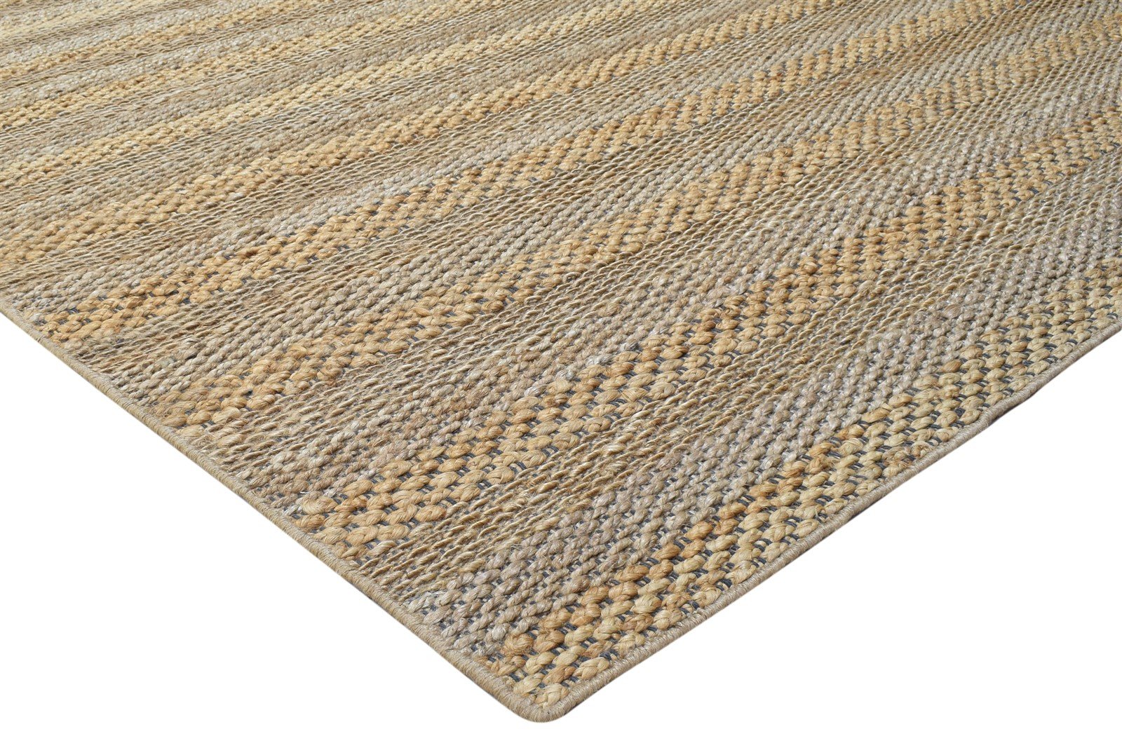 Jute Beige Rug 7' X 8' Modern Hand Woven Scandinavian Striped Large Carpet 