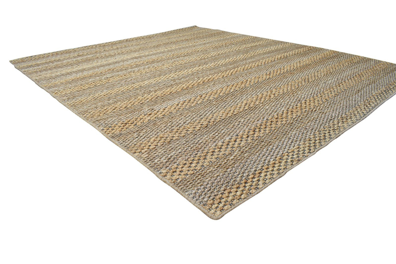 Jute Beige Rug 7' X 8' Modern Hand Woven Scandinavian Striped Large Carpet 