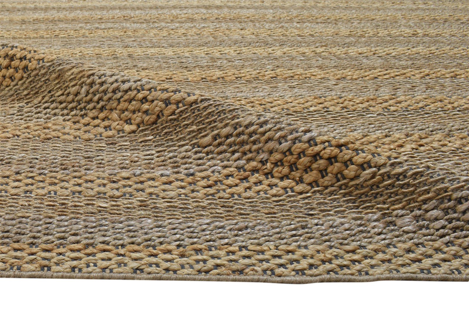 Jute Beige Rug 7' X 8' Modern Hand Woven Scandinavian Striped Large Carpet 