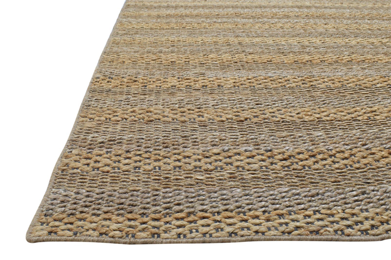 Jute Beige Rug 7' X 8' Modern Hand Woven Scandinavian Striped Large Carpet 