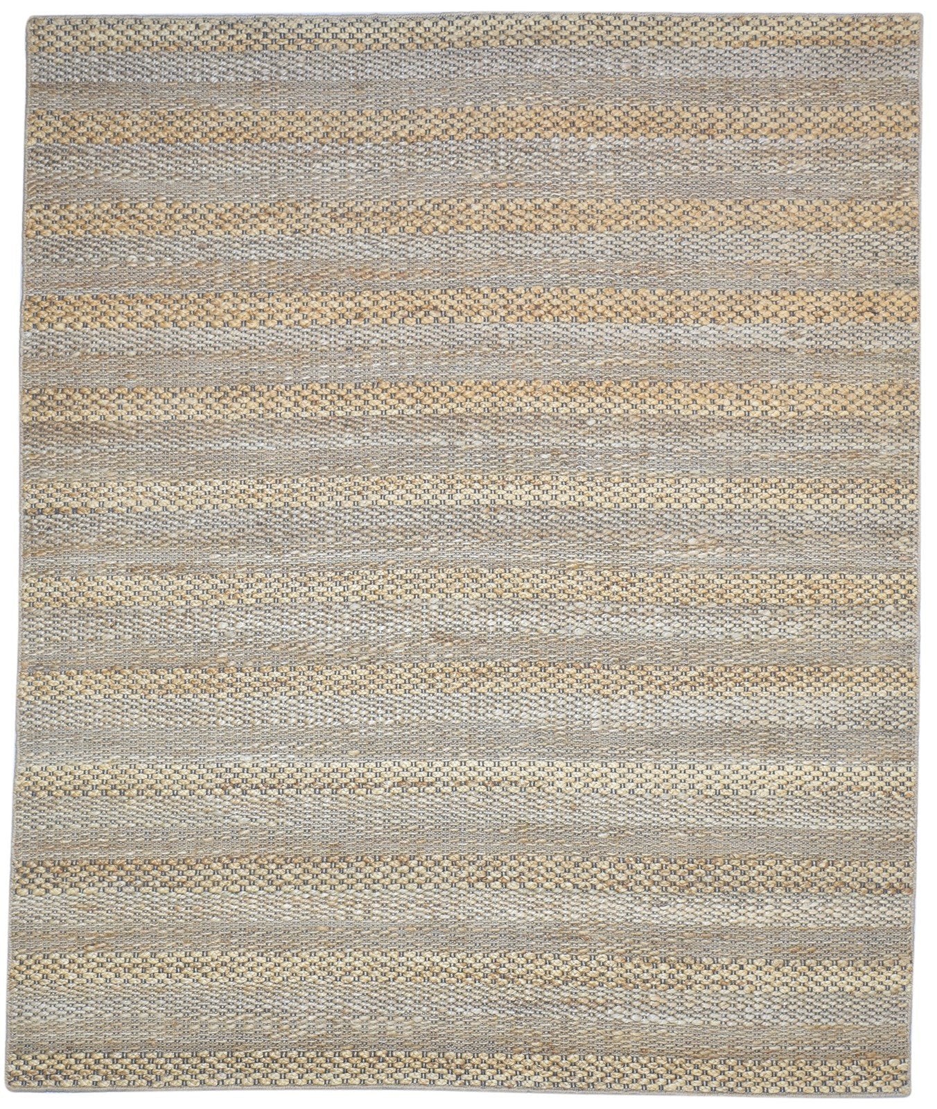 Jute Beige Rug 7' X 8' Modern Hand Woven Scandinavian Striped Large Carpet 