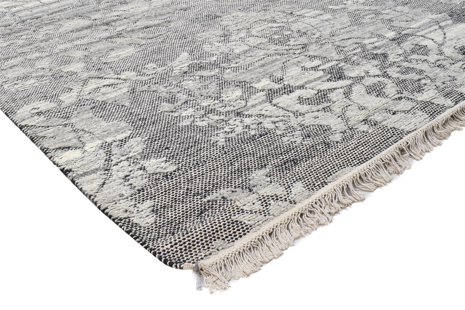 5' X 7' Rug Wool Grey Modern Hand Knotted French Damask Room Size Carpet 