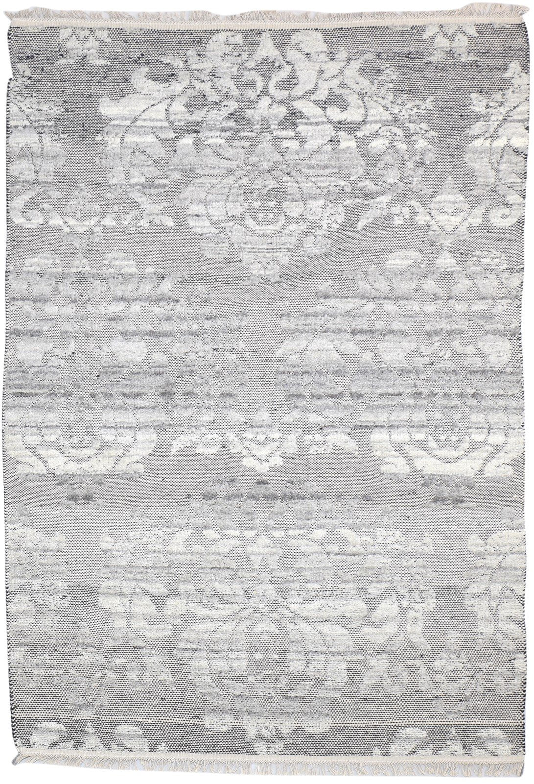 5' X 7' Rug Wool Grey Modern Hand Knotted French Damask Room Size Carpet 