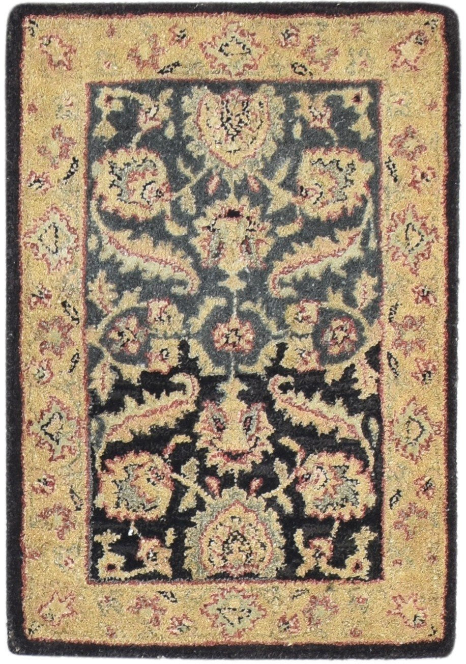 2' X 3' Rug Wool Black Persian Hand Tufted Kashan Oriental Small Carpet 