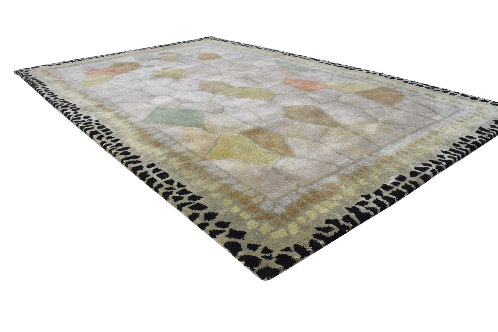 Hand Tufted Sand Wool Rug 5' X 8' Modern Indian Abstract Room Size Carpet 