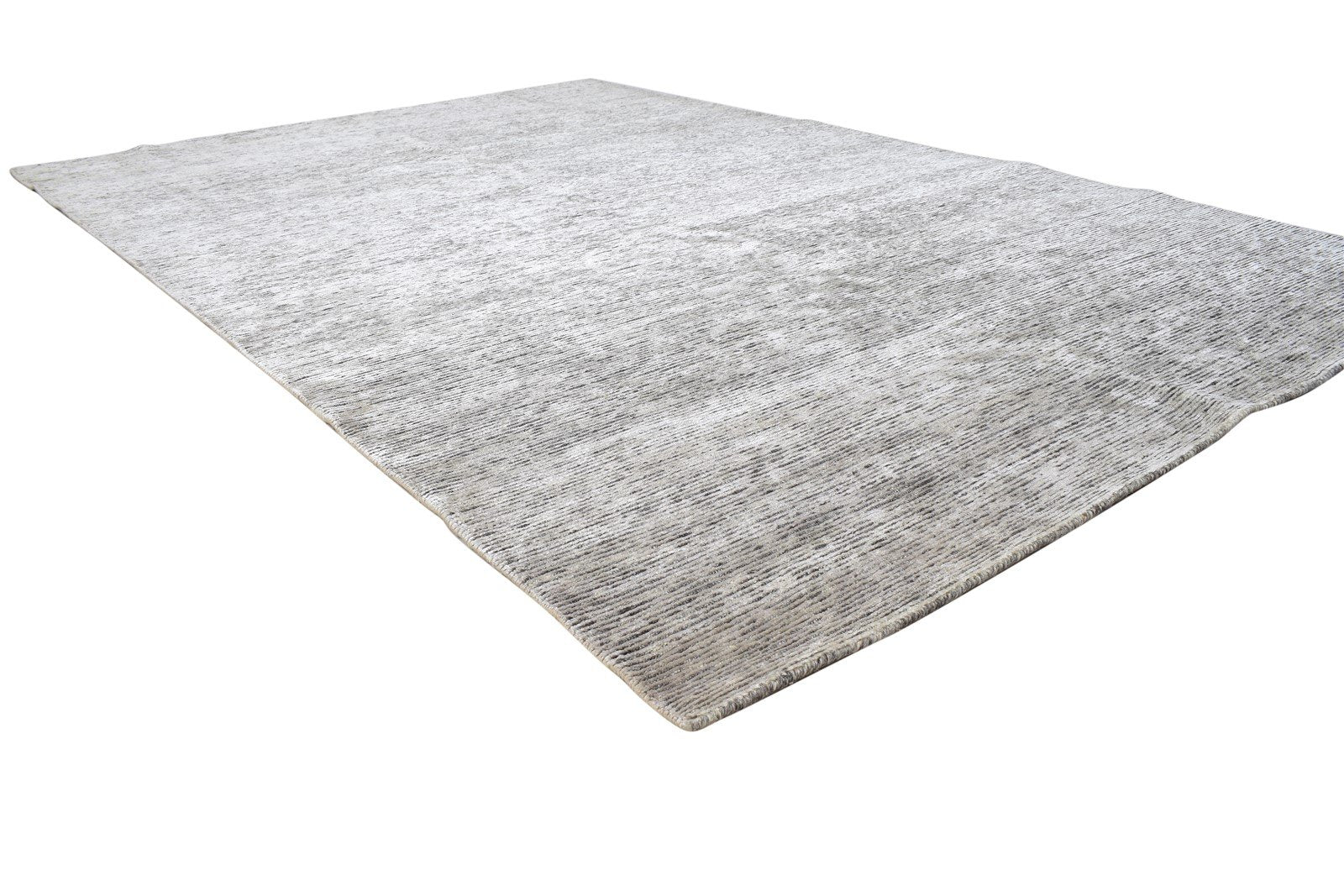 Hand Knotted Grey Wool / Silk Rug 6X9 Modern Scandinavian Solid Room Size 