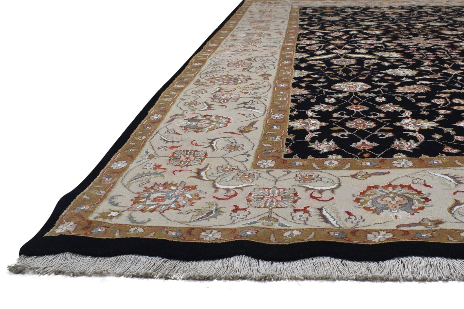 Wool / Silk Black Rug 9X12 Persian Hand Knotted Sarouk-Indian Oriental Large 