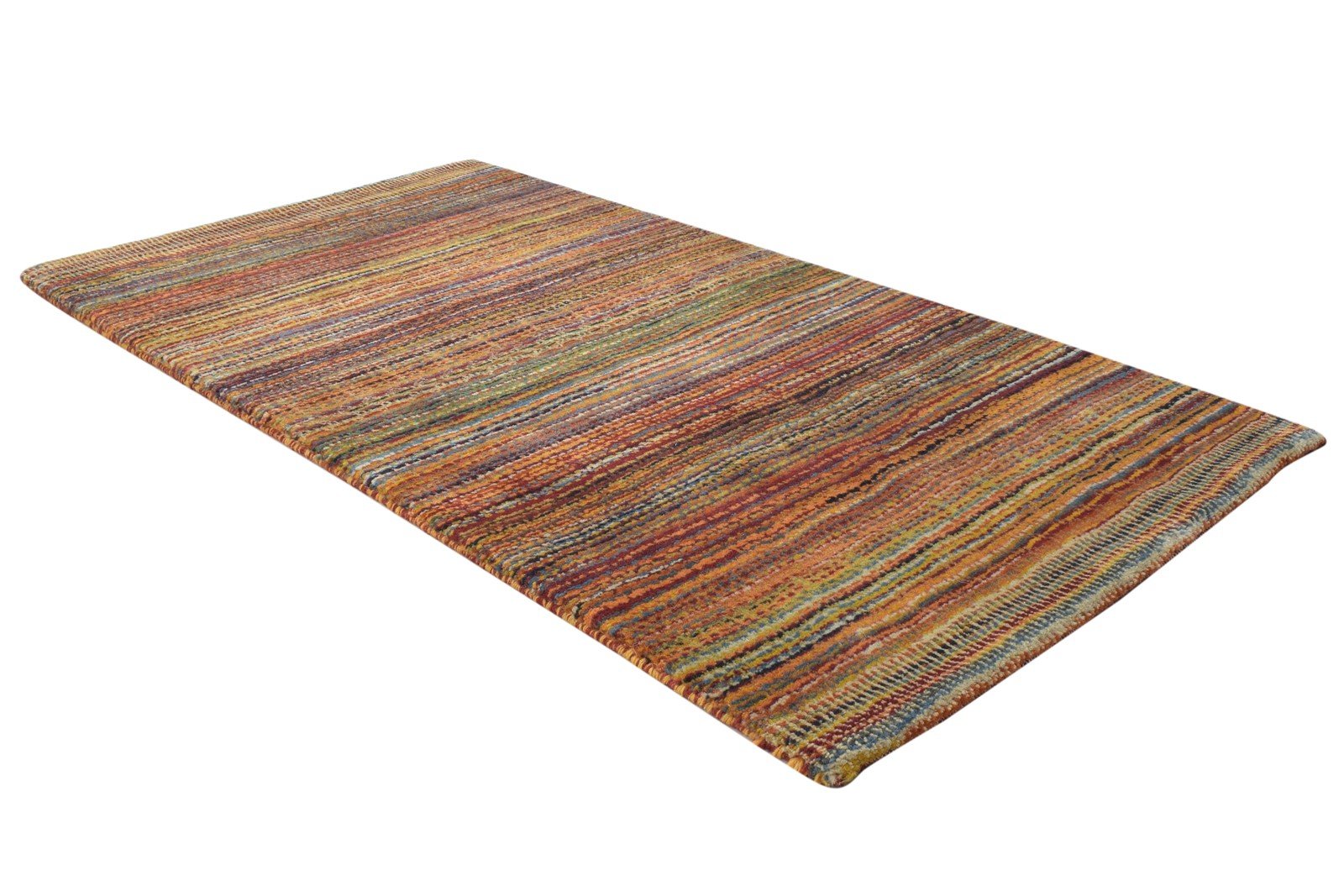 Wool Rust Rug 2' X 4' Modern Hand Knotted Bohemian Striped Small Carpet 