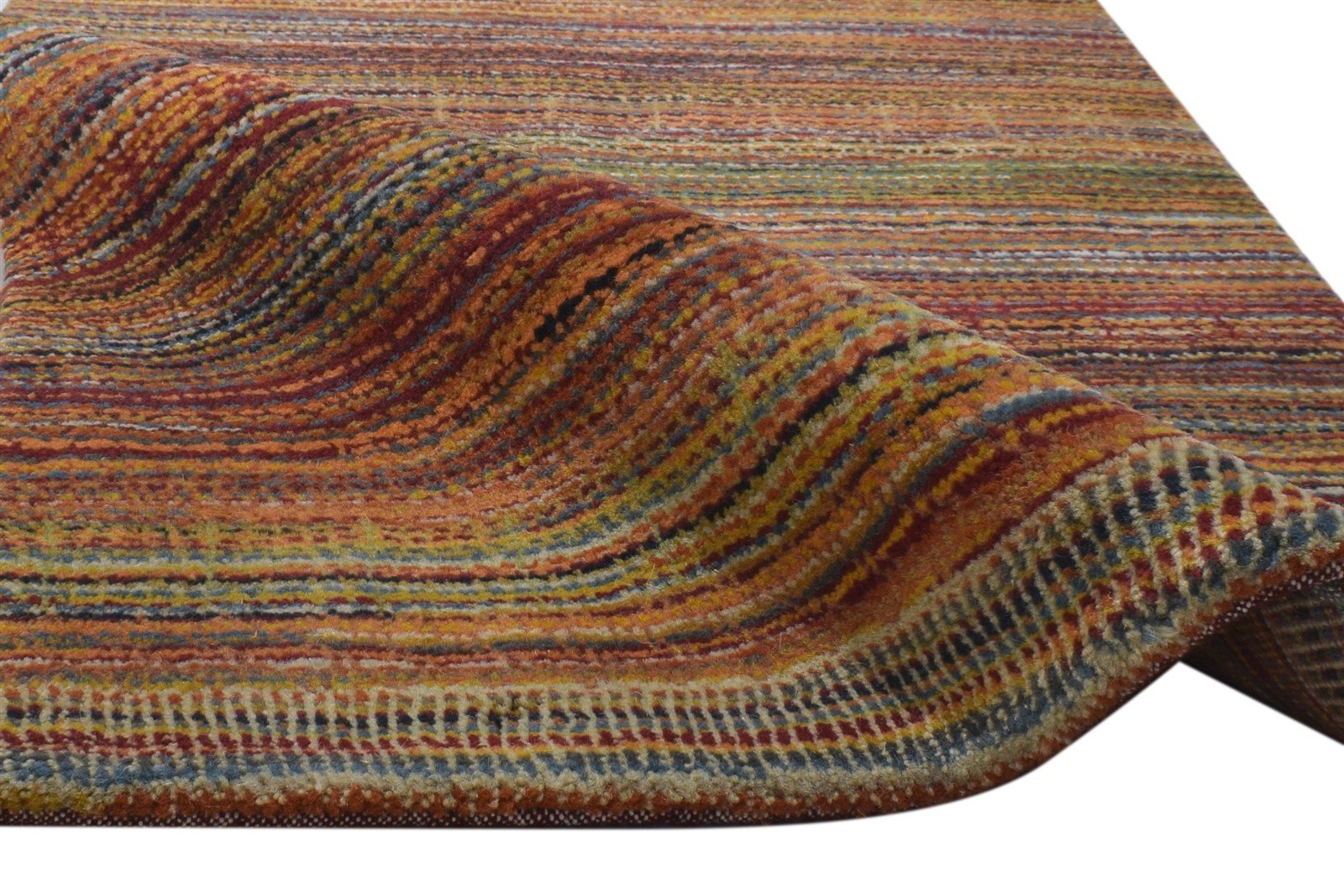 Wool Rust Rug 2' X 4' Modern Hand Knotted Bohemian Striped Small Carpet 