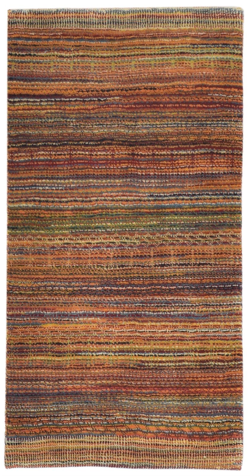 Wool Rust Rug 2' X 4' Modern Hand Knotted Bohemian Striped Small Carpet 