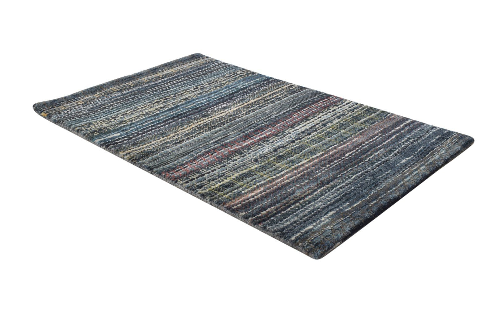 2' X 3' Rug Wool Charcoal Modern Hand Knotted Bohemian Striped Small Carpet 