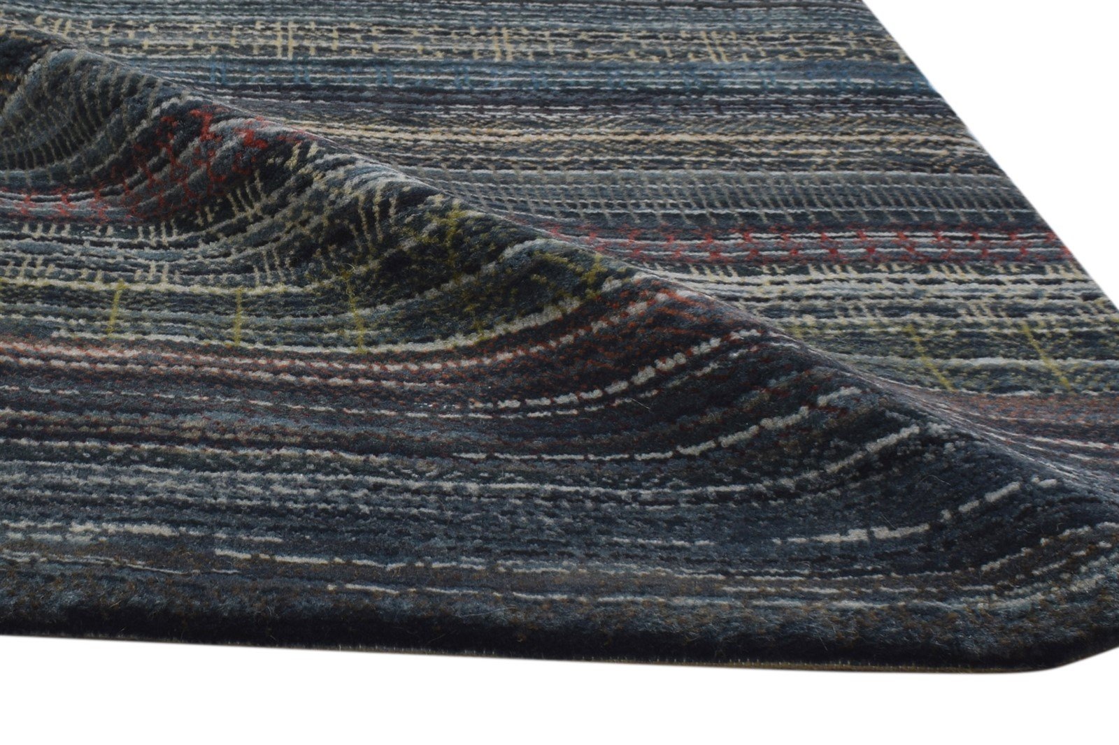 2' X 3' Rug Wool Charcoal Modern Hand Knotted Bohemian Striped Small Carpet 