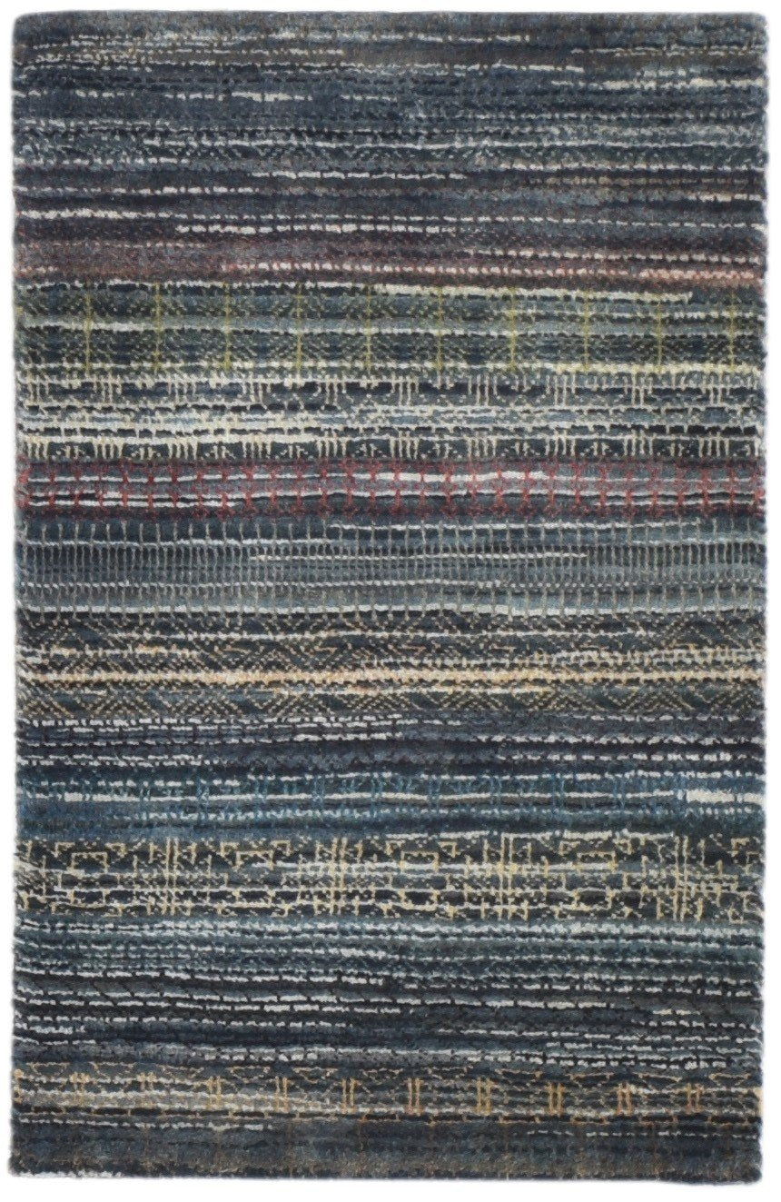 2' X 3' Rug Wool Charcoal Modern Hand Knotted Bohemian Striped Small Carpet 