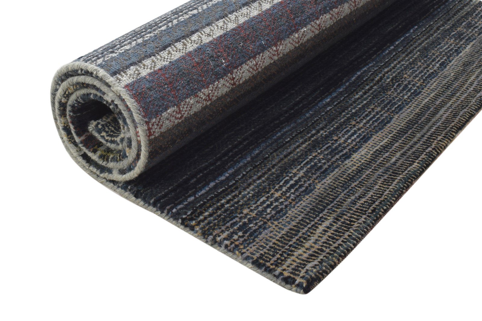 Hand Knotted Charcoal Wool Rug 3' X 5' Modern Bohemian Striped Small Carpet 