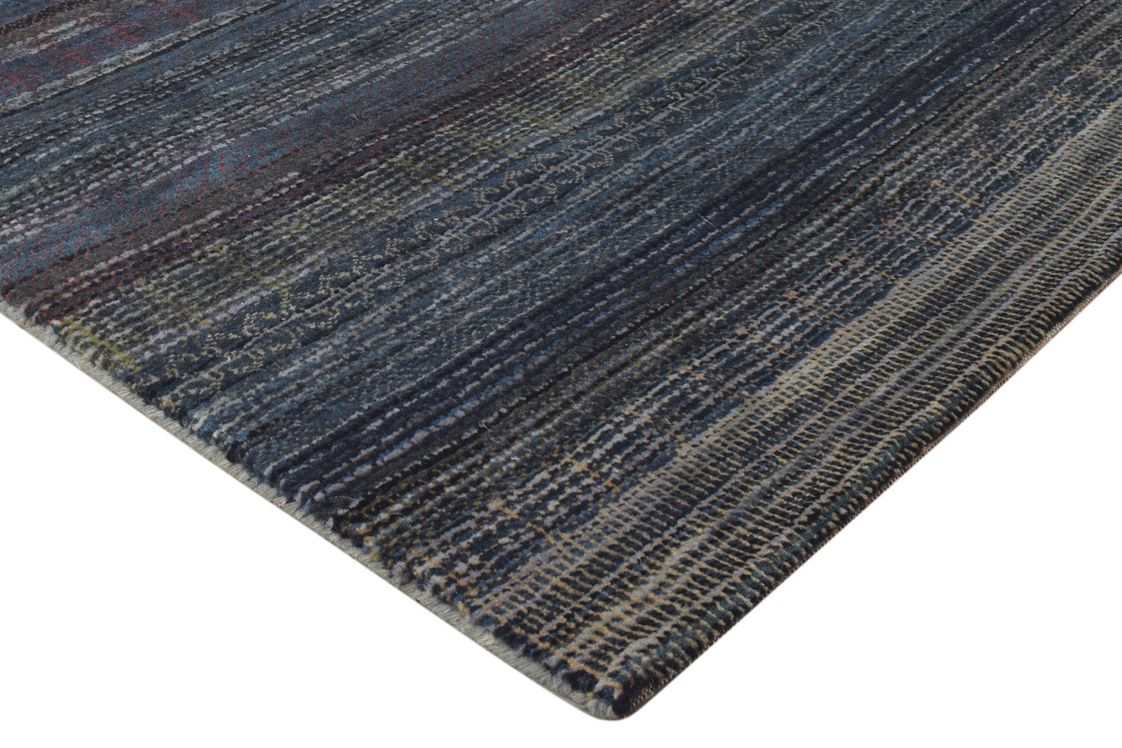 Hand Knotted Charcoal Wool Rug 3' X 5' Modern Bohemian Striped Small Carpet 