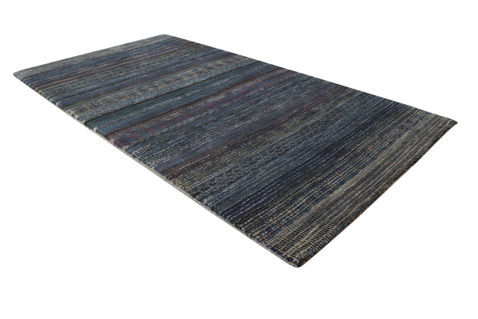 Hand Knotted Charcoal Wool Rug 3' X 5' Modern Bohemian Striped Small Carpet 