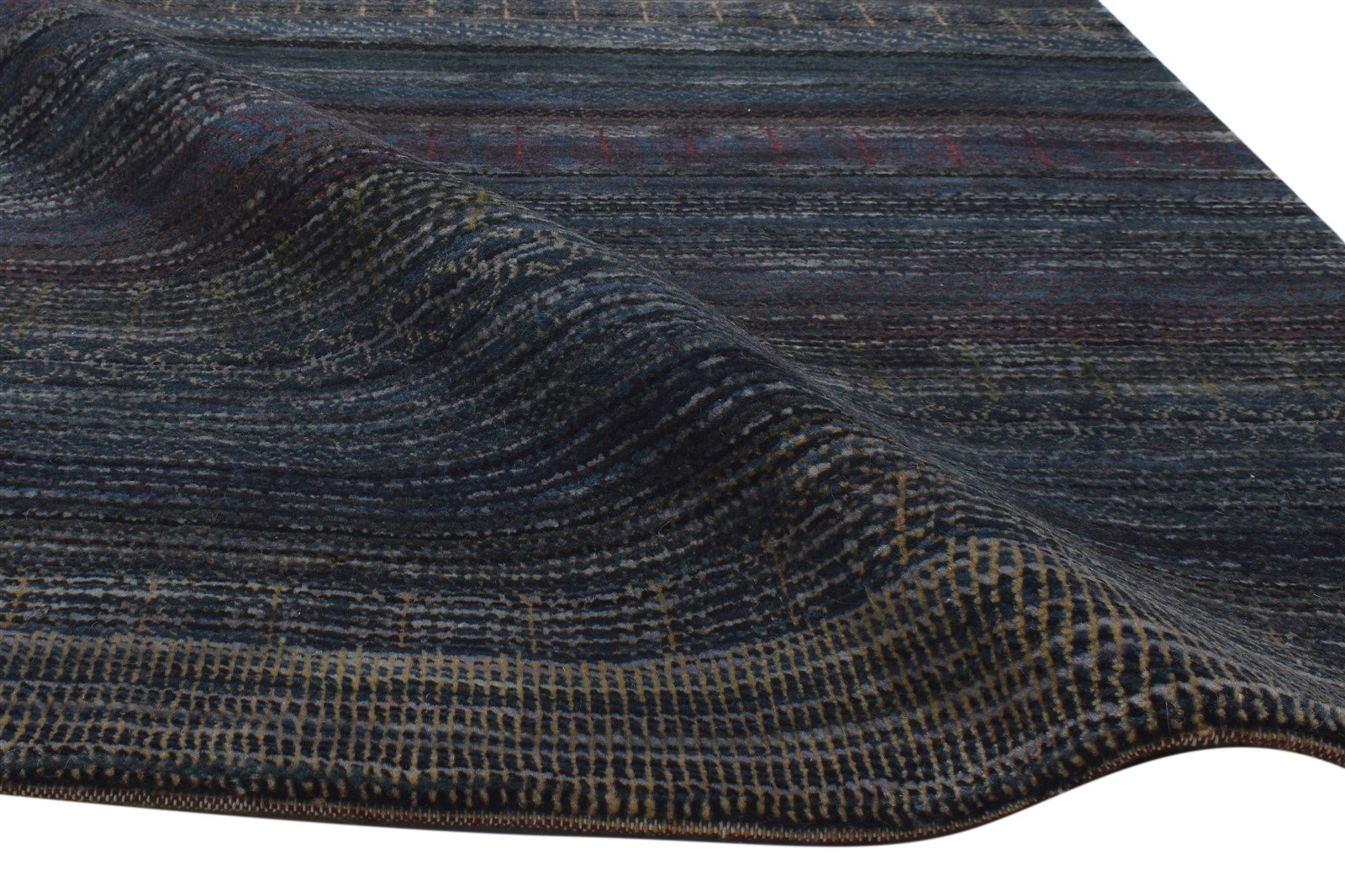 Hand Knotted Charcoal Wool Rug 3' X 5' Modern Bohemian Striped Small Carpet 