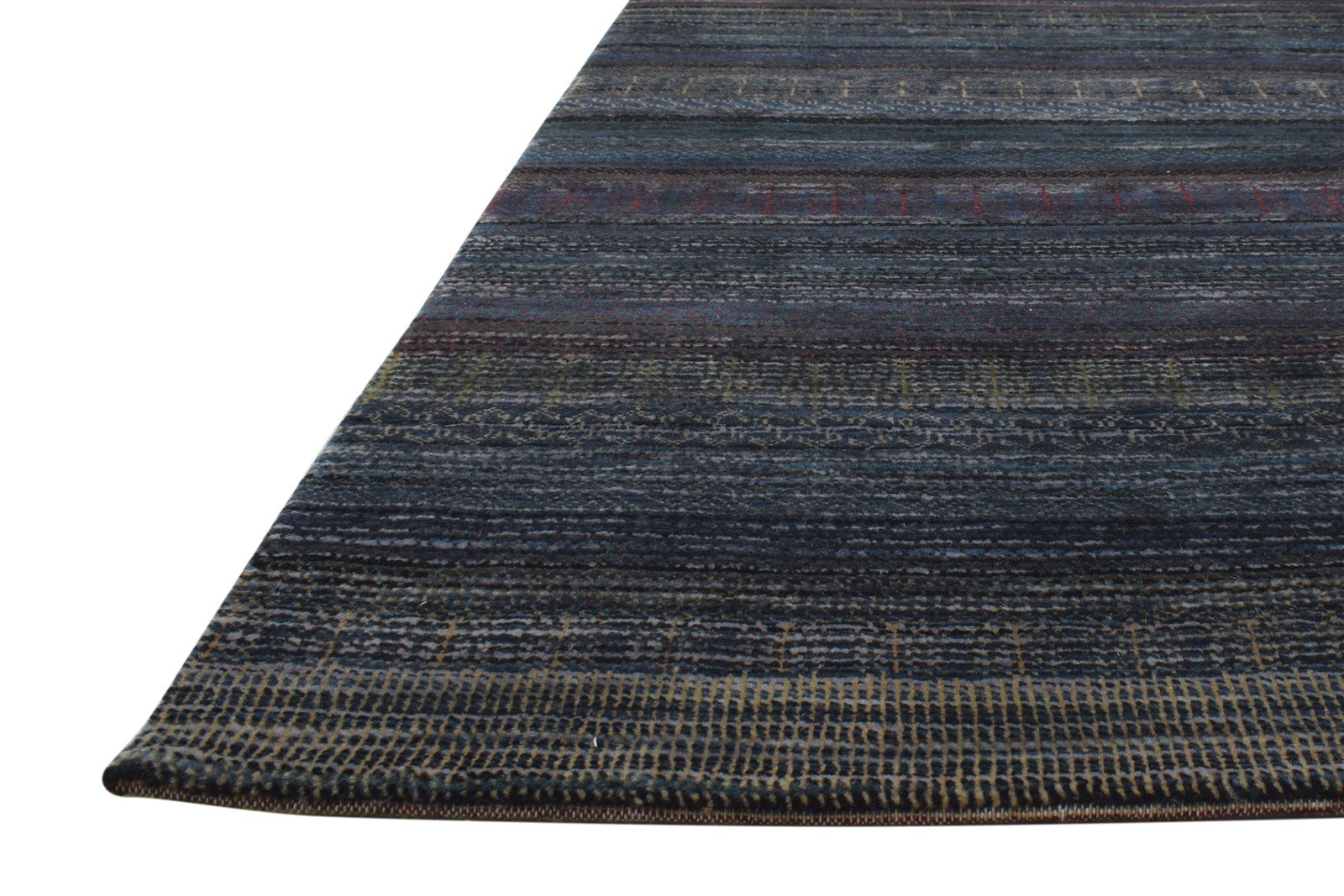 Hand Knotted Charcoal Wool Rug 3' X 5' Modern Bohemian Striped Small Carpet 