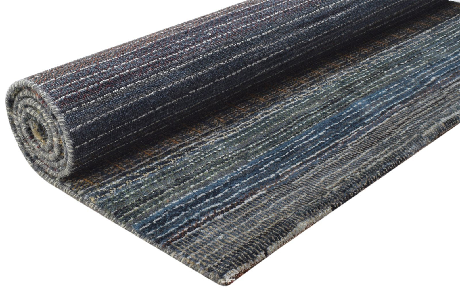 Wool Blue Rug 4' X 5' Modern Hand Knotted Bohemian Striped Room Size Carpet 