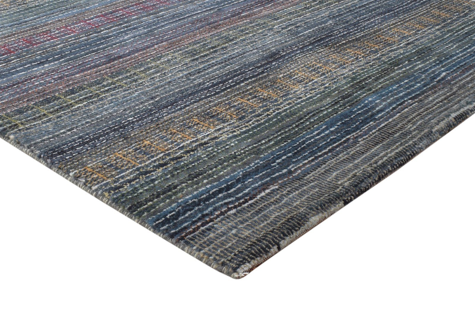 Wool Blue Rug 4' X 5' Modern Hand Knotted Bohemian Striped Room Size Carpet 