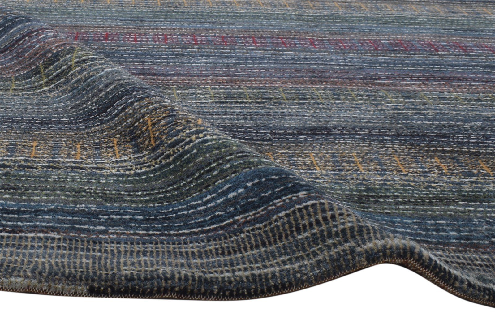 Wool Blue Rug 4' X 5' Modern Hand Knotted Bohemian Striped Room Size Carpet 