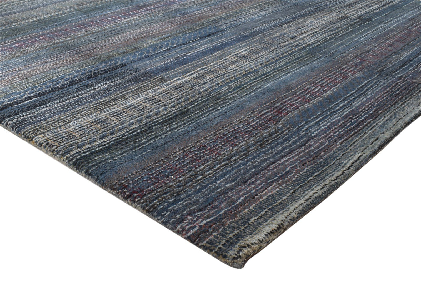 Wool Charcoal Rug 6' X 10' Modern Hand Knotted Bohemian Striped Large Carpet 