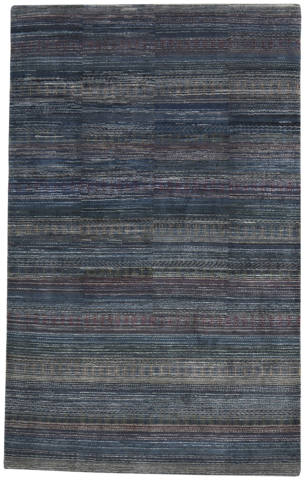 Wool Charcoal Rug 6' X 10' Modern Hand Knotted Bohemian Striped Large Carpet 