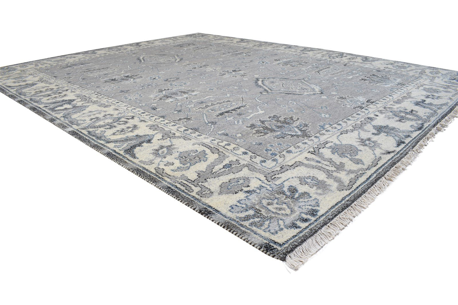 Grey Wool Rug 8' X 10' Persian Hand Knotted Sarouk-Indian Oriental Large Carpet 