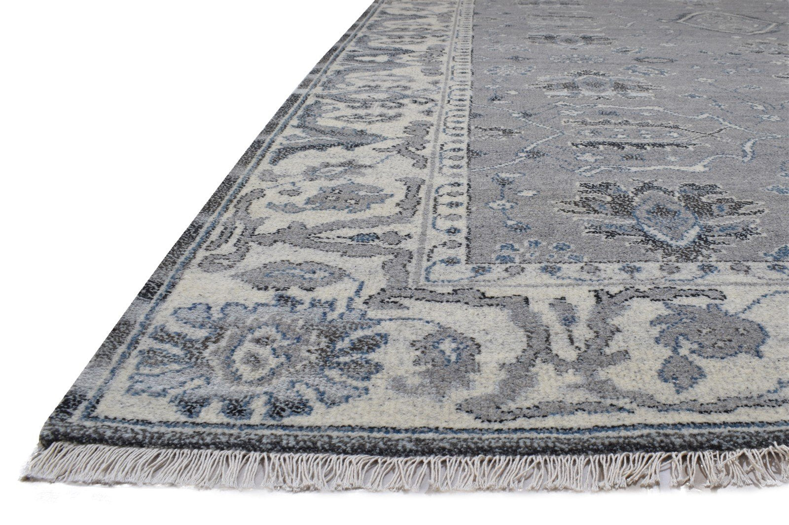 Grey Wool Rug 8' X 10' Persian Hand Knotted Sarouk-Indian Oriental Large Carpet 