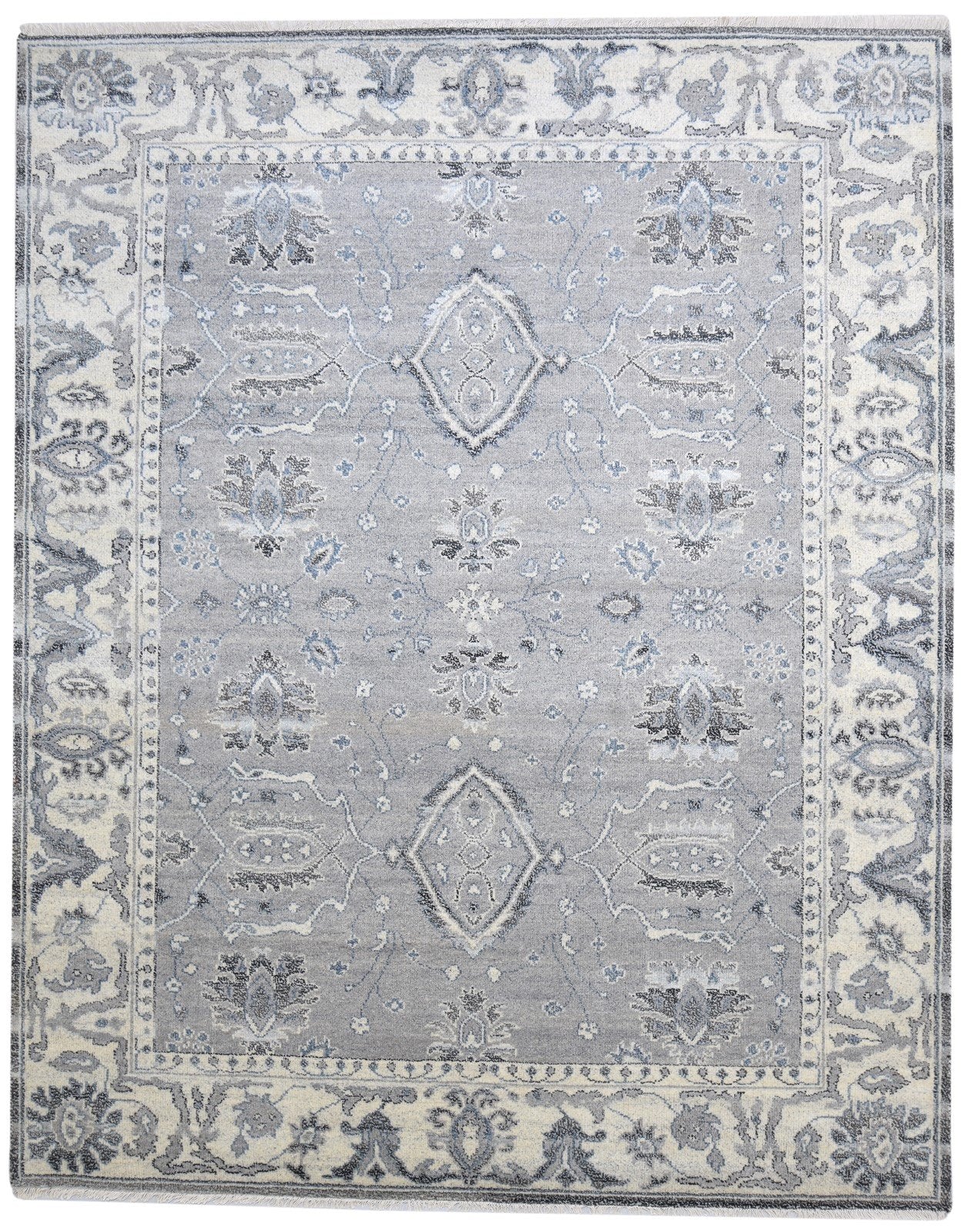 Grey Wool Rug 8' X 10' Persian Hand Knotted Sarouk-Indian Oriental Large Carpet 