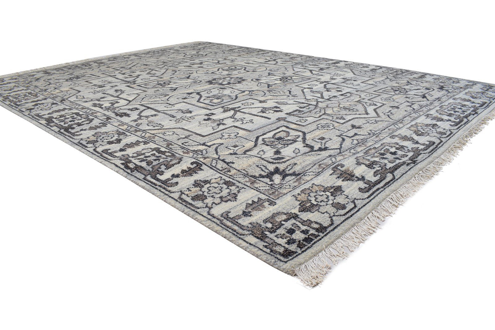 Grey Wool Rug 8' X 10' Persian Hand Knotted Heriz-Indian Oriental Large Carpet 