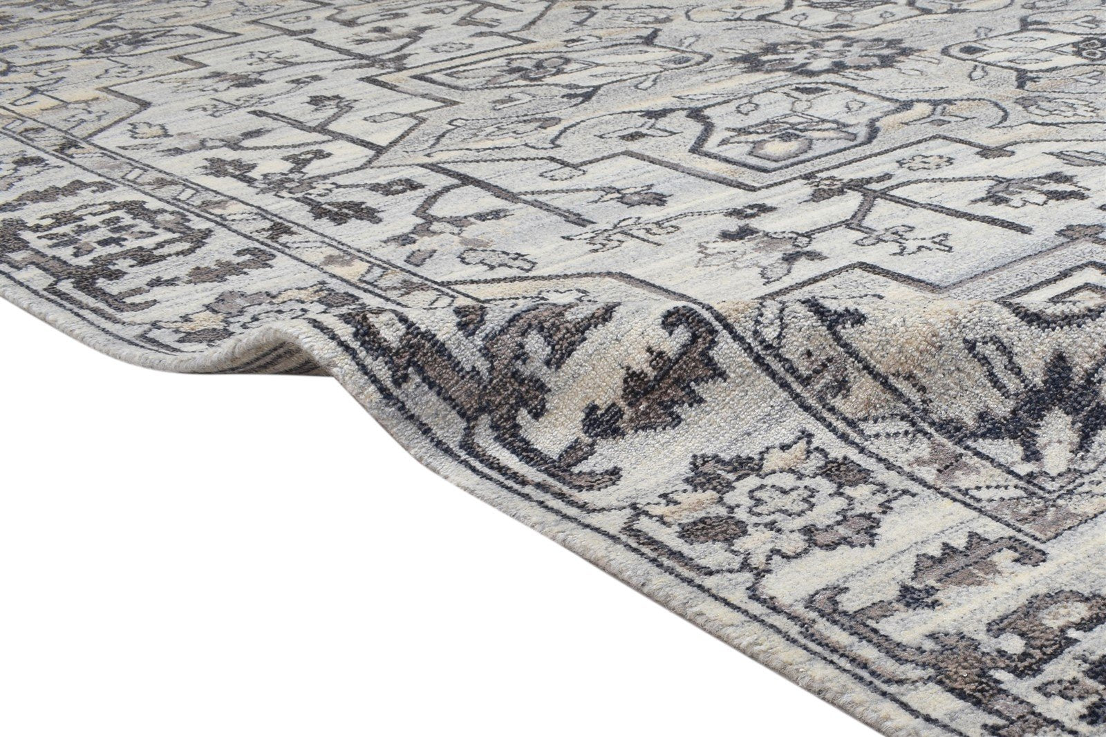 Grey Wool Rug 8' X 10' Persian Hand Knotted Heriz-Indian Oriental Large Carpet 