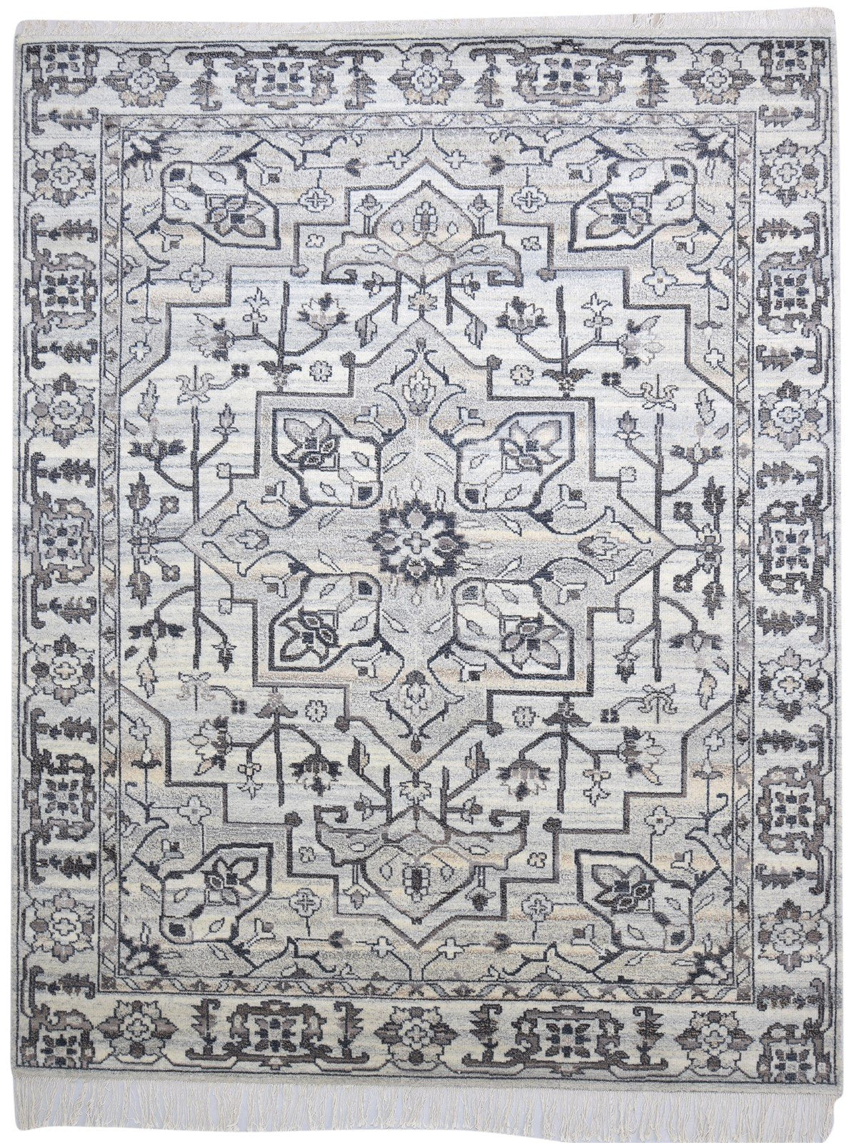 Grey Wool Rug 8' X 10' Persian Hand Knotted Heriz-Indian Oriental Large Carpet 