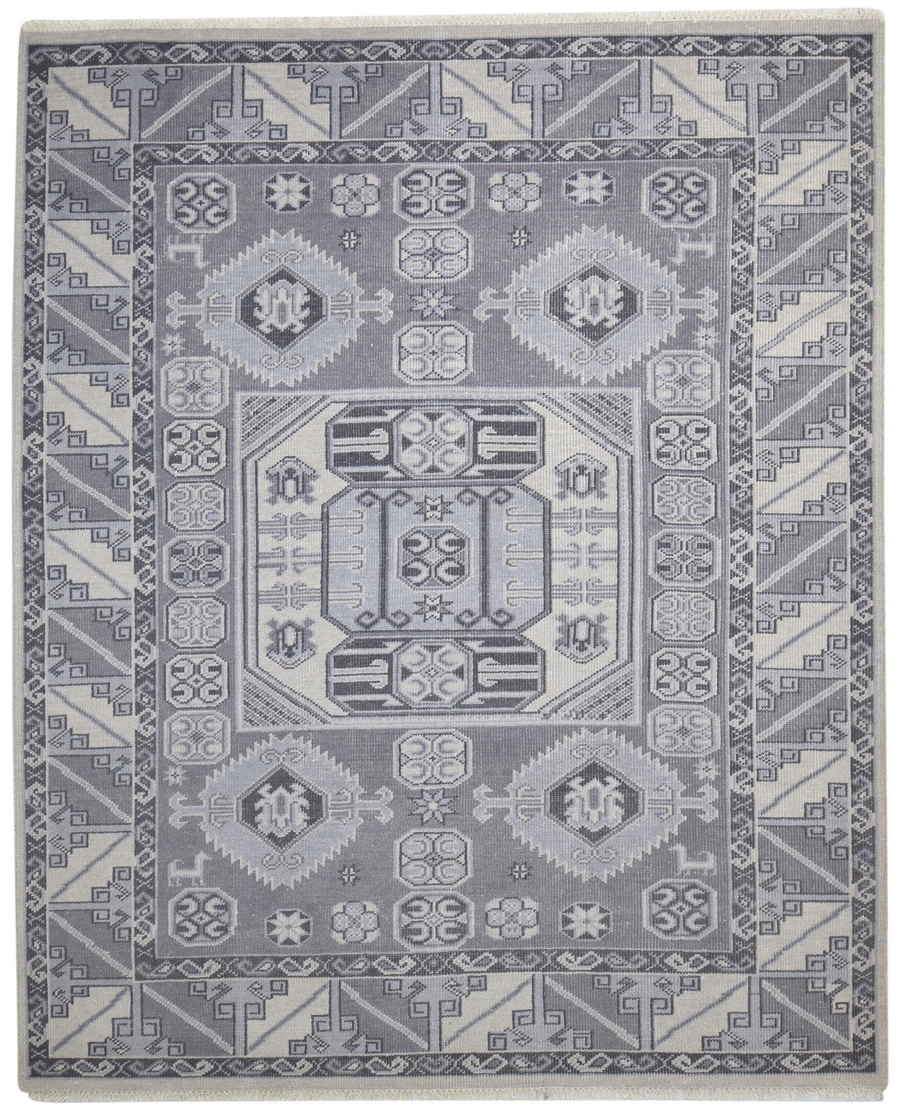 Hand Knotted Dark Grey Wool Rug 8' X 10' Persian Khotan Oriental Large Carpet 