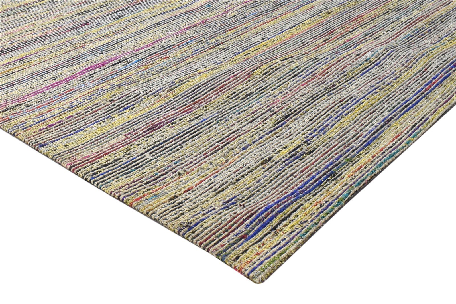 Colorful Wool / Silk Rug 5X7 Modern Jacquard Loom Bohemian Striped Room Size 