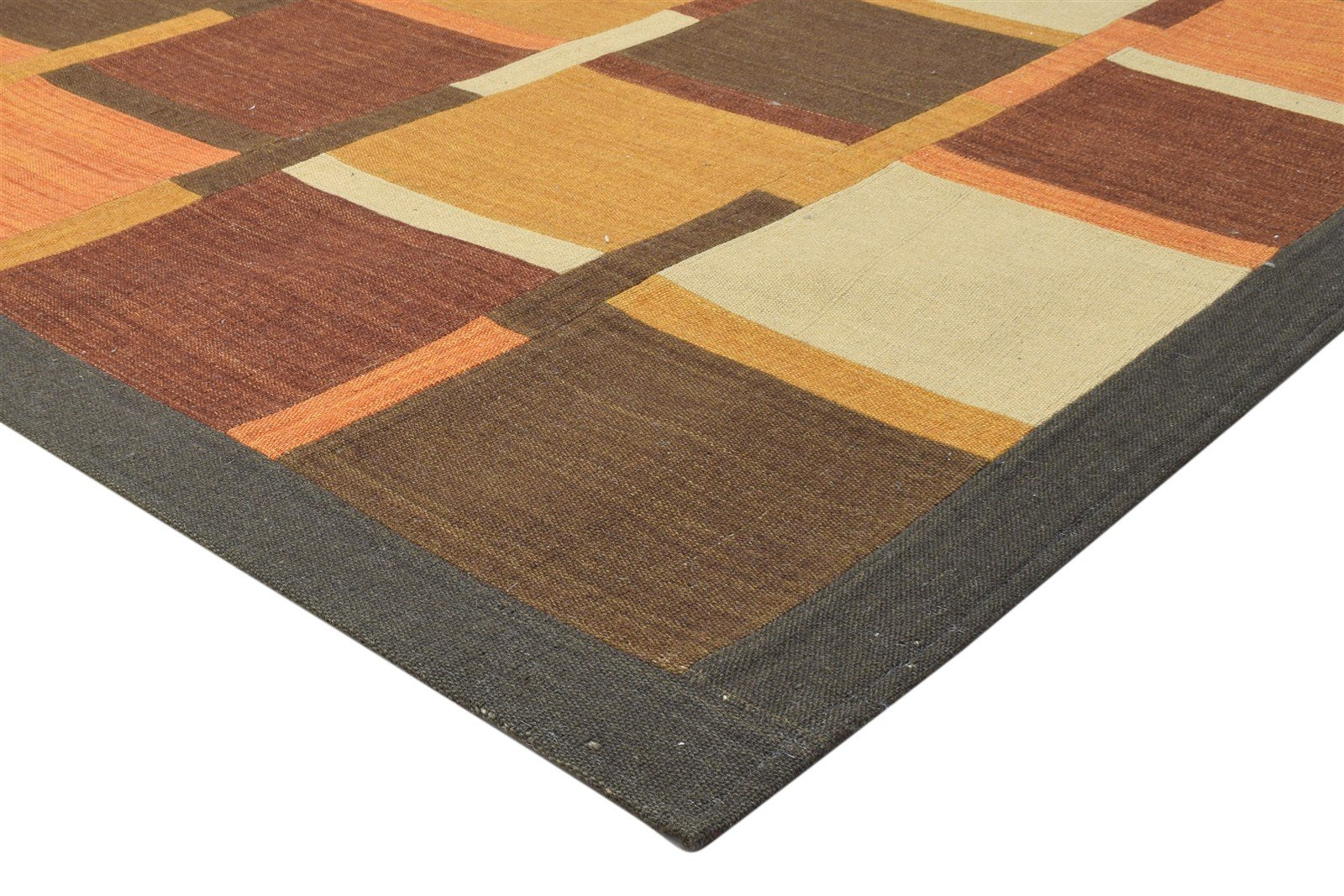 5X8 Rug Wool / Silk Brown Modern Jacquard Loom Scandinavian Geometric Room Size 