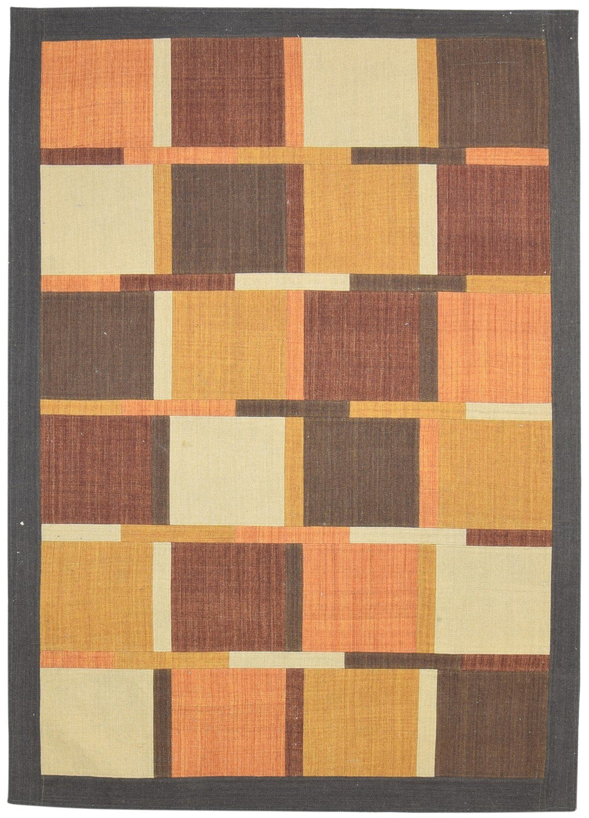 5X8 Rug Wool / Silk Brown Modern Jacquard Loom Scandinavian Geometric Room Size 