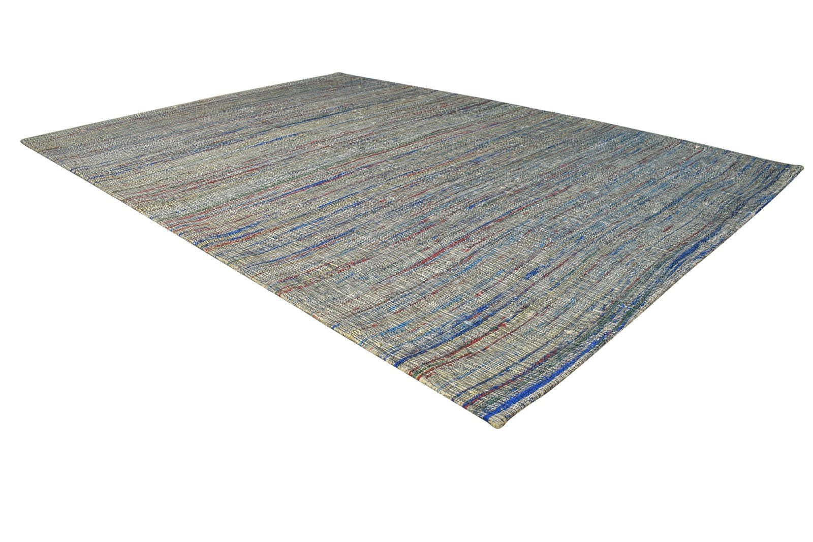 Jacquard Loom Grey Wool / Silk Rug 5X7 Modern Bohemian Striped Room Size Carpet 