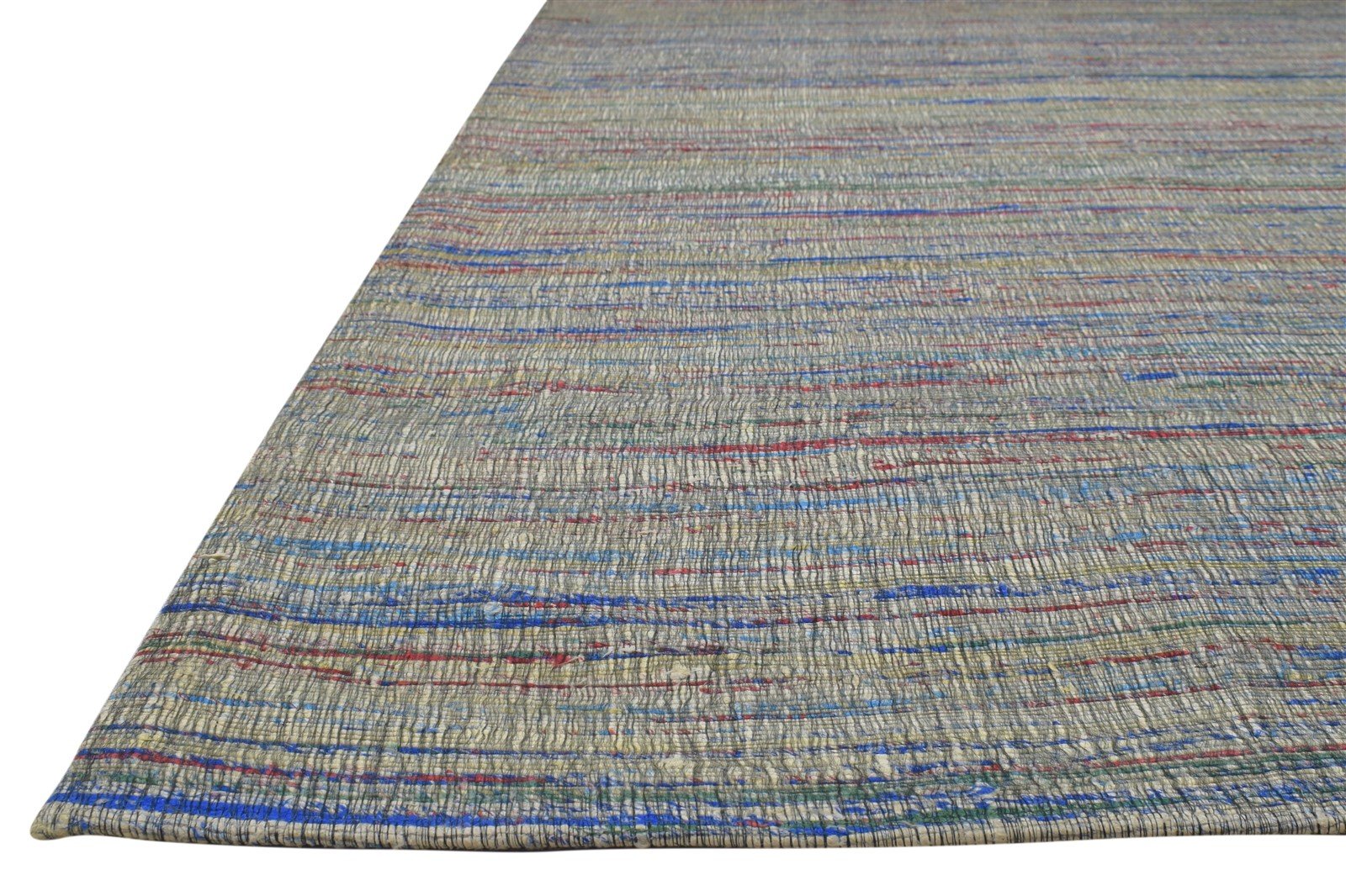 Jacquard Loom Grey Wool / Silk Rug 5X7 Modern Bohemian Striped Room Size Carpet 