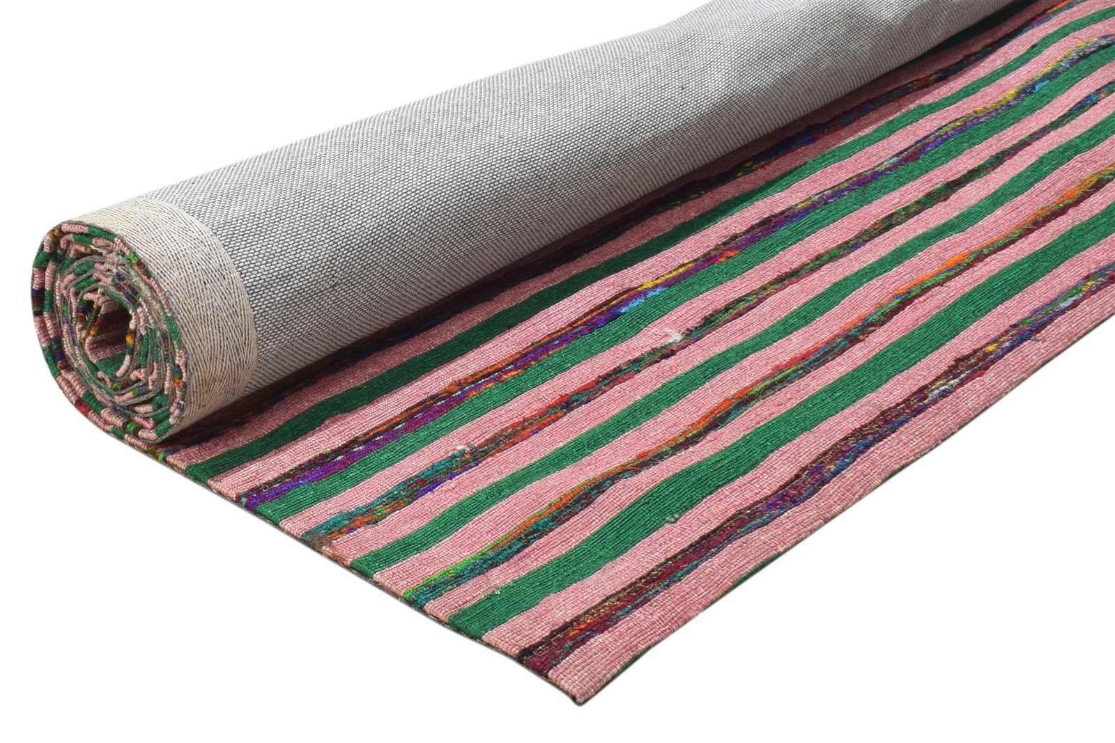 5X7 Rug Wool / Silk Pink Modern Jacquard Loom Bohemian Striped Room Size Carpet 